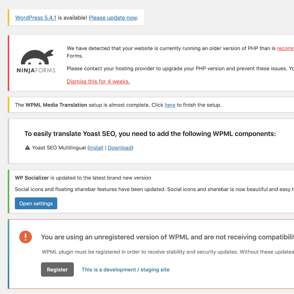 remove all WordPress notification